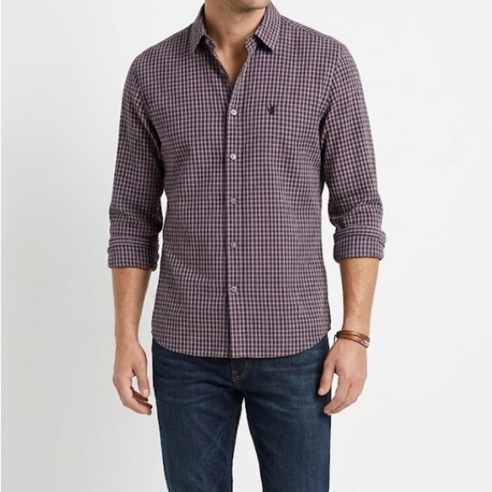John Varvatos Purple Plaid Long Sleeve Button Down Large